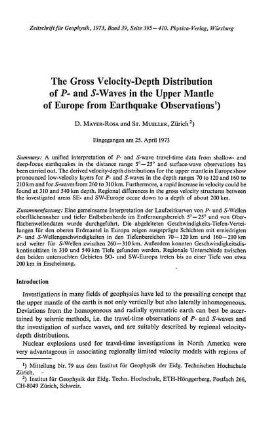 The gross velocity-depth distribution of P- and S-waves in the upper mantle of Europe from earthquake observations
