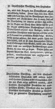 VI. Unzielsezlicher Vorschlag, wie dem überhandnehmenden Unglauben und andern daher entstehenden Sünden in der evangelischen Kirche mit Gott möge gesteuert werden.