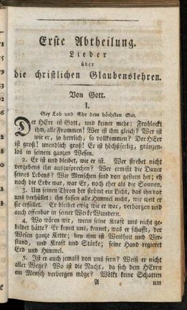 Erste Abtheilung. Lieder über die christlichen Glaubenslehren.