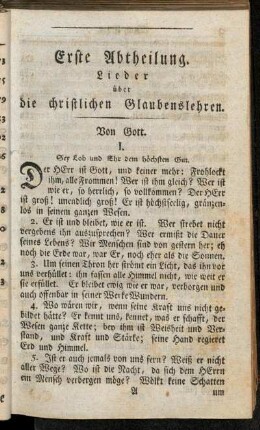 Erste Abtheilung. Lieder über die christlichen Glaubenslehren.