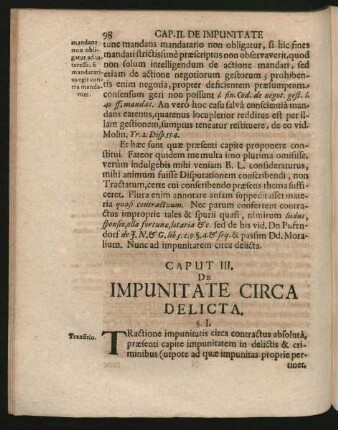 Caput III. De Impunitate Circa Delicta.
