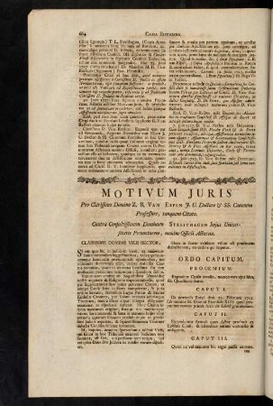 664-674, Livre Second. E. Acta Litis. Motivum Juris. Prooemium; Caput Primum. - Caput Tertium