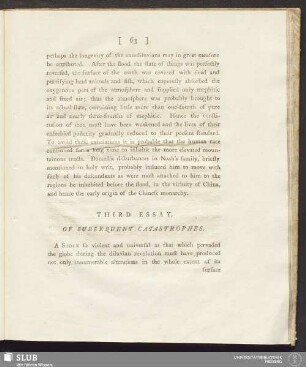 Third Essay of Subsequent Catastrophes