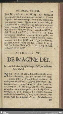 Articulus XII. De Imagine Dei
