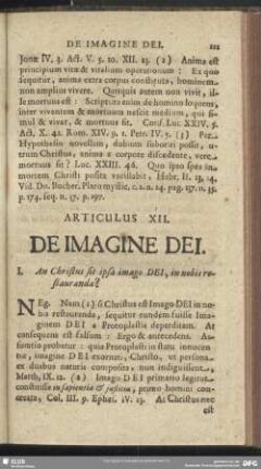 Articulus XII. De Imagine Dei