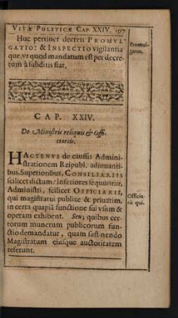 Cap. XXIV. De Ministris reliquis [et] Officiariis.