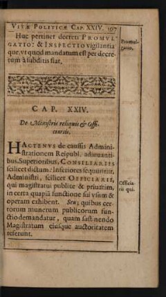 Cap. XXIV. De Ministris reliquis [et] Officiariis.