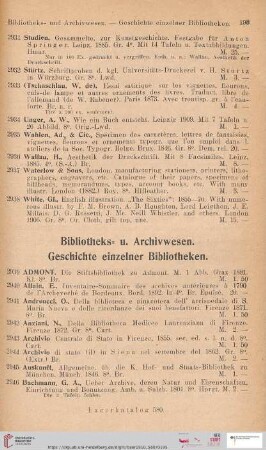 Bibliotheks- u. Archivwesen. Geschichte einzelner Bibliotheken (Nr. 2939 - 3227)