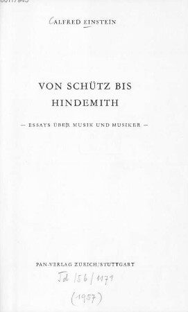 Von Schütz bis Hindemith : Essays über Musik und Musiker