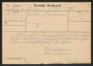 Brief von Richard Nicolaus von Coudenhove-Kalergi an Gerhart Hauptmann