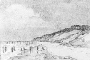 Küstenlandschaft : Bernkopf, Georg: Küstenlandschaft am Steilufer mit Buhnen. Zeichnung, unbezeichnet