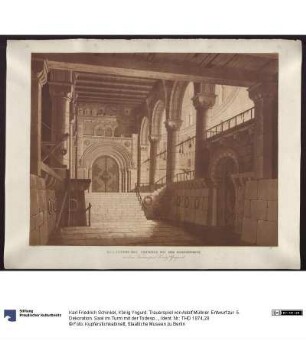 König Yngurd. Trauerspiel von Adolf Müllner. Entwurf zur 5. Dekoration. Saal im Turm mit der Todespforte