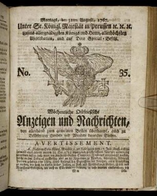 No. 35. Montags, den 31ten Augusti, 1767.