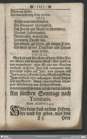 Am fünfften Sonntage nach Trinitatis