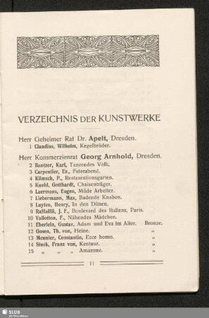 Verzeichnis der Kunstwerke