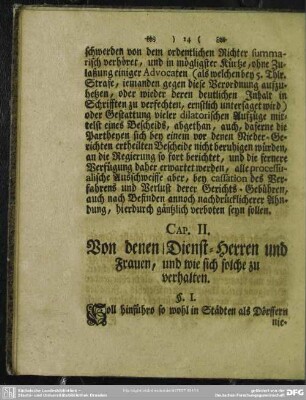 Cap. II. Von denen Dienst-Herren und Frauen, und wie sich solche zu verhalten
