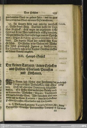 XIII. Haupt-Stück Von Der kleinen Tartarey, denen Cosacken und Pohlen, Churland, Preussen und Litthauen