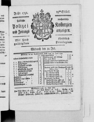 29tes Stück., Ausgabe vom 20. Juli 1791
