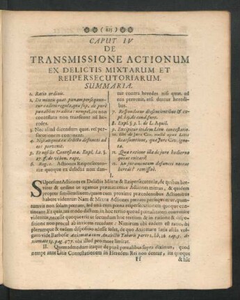 Caput IV. De Transmissione Actionum Ex Delictis Mixtarum Et Reipersecutoriarum.