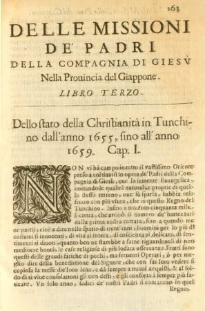 Cap. I. Dello stato della Christianità in Tunchino dall'anno 1655, fino all'anno 1659