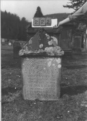 Grabstein 222 (Index: 100009148) Zustand: leicht eingesunken, Rückseite leicht verwittert Maße HxBxT: 108x62x10 cm: Grabstein 222
