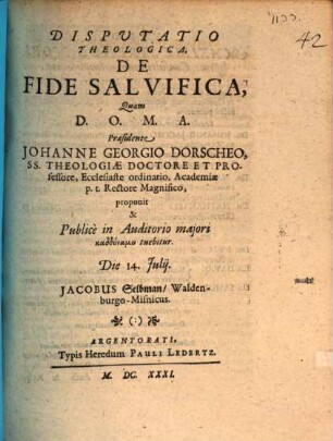 Disp. theol. de fide salvifica