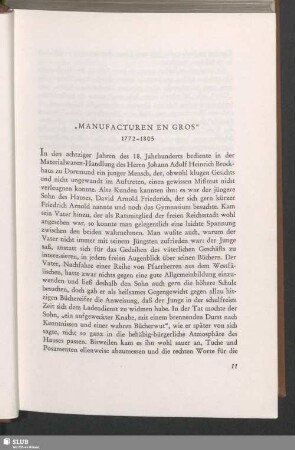 „Manufacturen En Gros“ : 1772–1805
