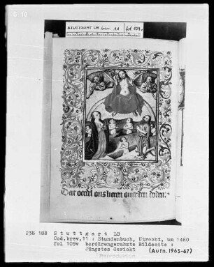Niederländisches Stundenbuch (Handschrift der Brüder vom gemeinsamen Leben) — Jüngstes Gericht im Bordürenrahmen, Folio 109verso