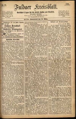 Erste Ausgabe vom Samstag, den 25. März 1882.
