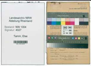 Entnazifizierung Else Tamm , geb. 17.09.1919 (Angestellte)