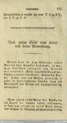 Noch einige Sätze vom Kreise und deren Anwendung