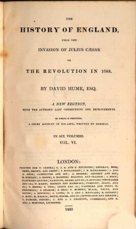 The history of England : from the invasion of Julius Caesar to the revolution in 1688, 6