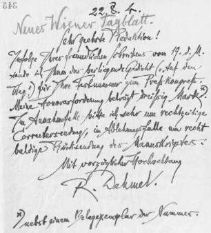 Brief an das Neue Wiener Tageblatt