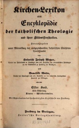 Kirchen-Lexikon oder Encyklopädie der katholischen Theologie und ihrer Hilfswissenschaften. 11, Tiara - Zwingli