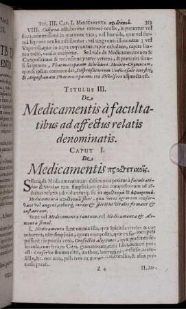 Titulus III. De Medicamentis a facultatibus ad affectus relatis denominatis