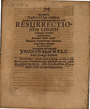 Ad actum oratorium scholasticum paschalem XXII resurrectionem Christi