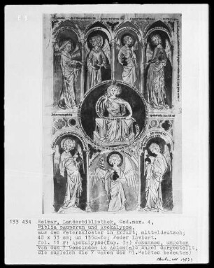 Biblia Pauperum und Apokalypse — Johannes mit den Sieben Gemeinden, Folio 11recto
