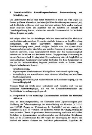 6. Landwirtschaftliche Entwicklungsmaßnahmen: Zusammenfassung und Schlußfolgerung