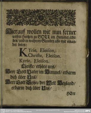 Hierauf wollen wir nun ferner unsere Hertzen zu Gott im Himmel erheben, ...