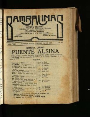 Puente Alsina : pieza de bajo fondo porteño en un acto y dos cuadros