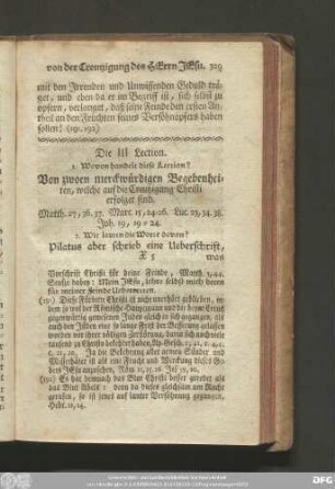 Die III Lection. Von zwoen merckwürdigen Begebenheiten, welche auf die Creutzigung Christi erfolget sind.