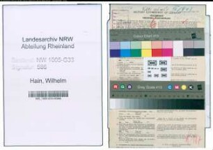 Entnazifizierung Wilhelm Hain , geb. 28.07.1896 (Lehrer)