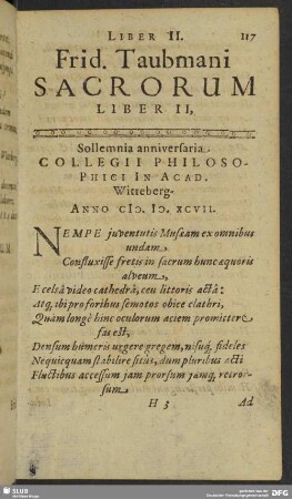 Frid. Taubmani Sacrorum Liber II.