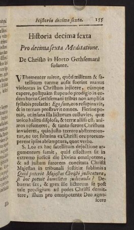 155-165, Historia decima sexta. Pro decima sexta Meditatione. De Christo in Horto Gethsemani sudante