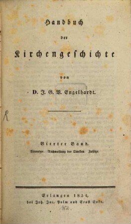 Handbuch der Kirchengeschichte. 4, Literatur ; Nachweisung der Quellen ; Zusätze