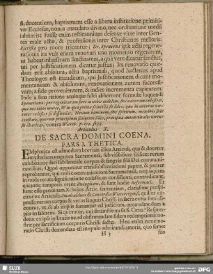 Articulus X. De Sacra Domini Coena