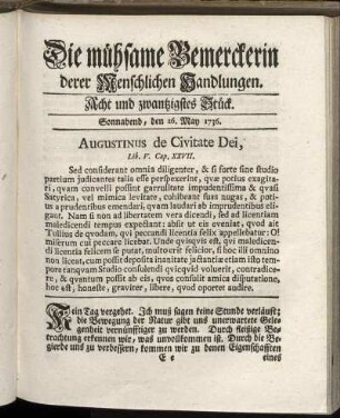 Acht und zwanzigstes Stück. Sonnabend, den 26. May 1736.