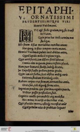 Epitaphivm ornatissimi prudentissimi'qve viri Henrici Vuichmanni
