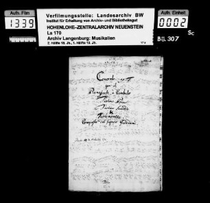 Tommaso Giordani: Concerto ex F. / per il / Pianoforte ô Cembalo / Violino Primo / Violino Secondo / & / Violoncello / Composto dal Signor Giordani; Besitzvermerk: Charles Prince de Hohenlohe.