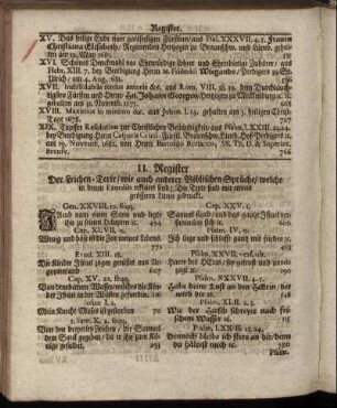 II. Register Der Leichen-Texte, wie auch anderer Bilblischen Sprüche, welche in denen Exordiis erkläret sind [...]